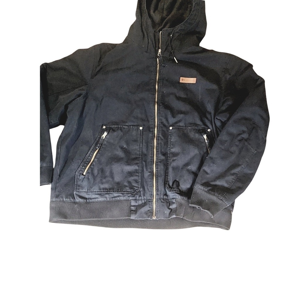 Columbia Mens Hooded Canvas Workwear Jacket Black Fleece Lined XL